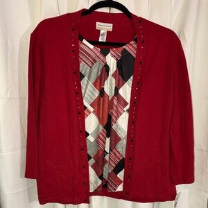 Alfred Dunner Red, Black, and Grey Geometric Inner Two-in-One Sweater size 2x
